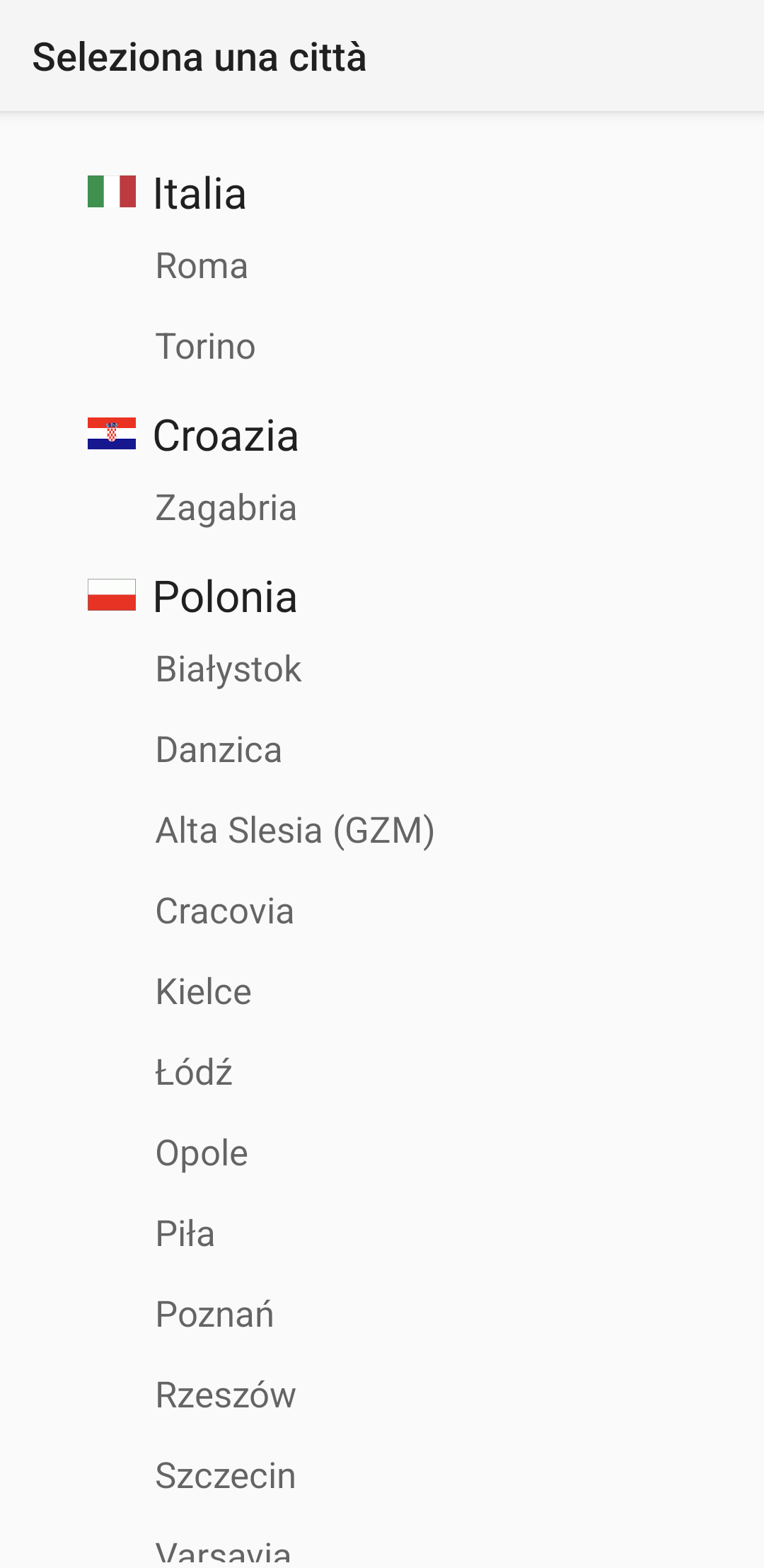 Screenshot - città supportate